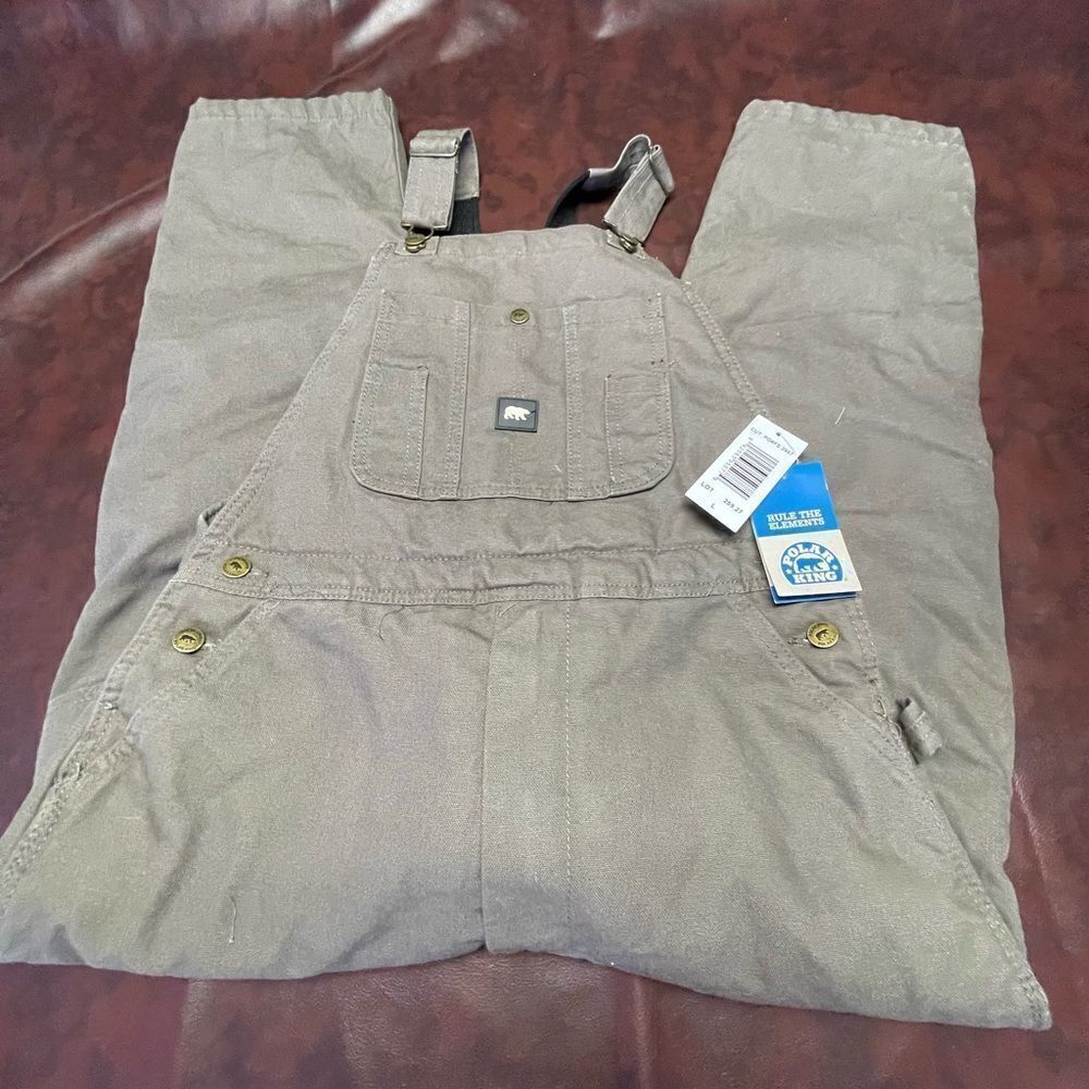 Polar King youth insulated duck‎ bib overalls tan, size large 14/16